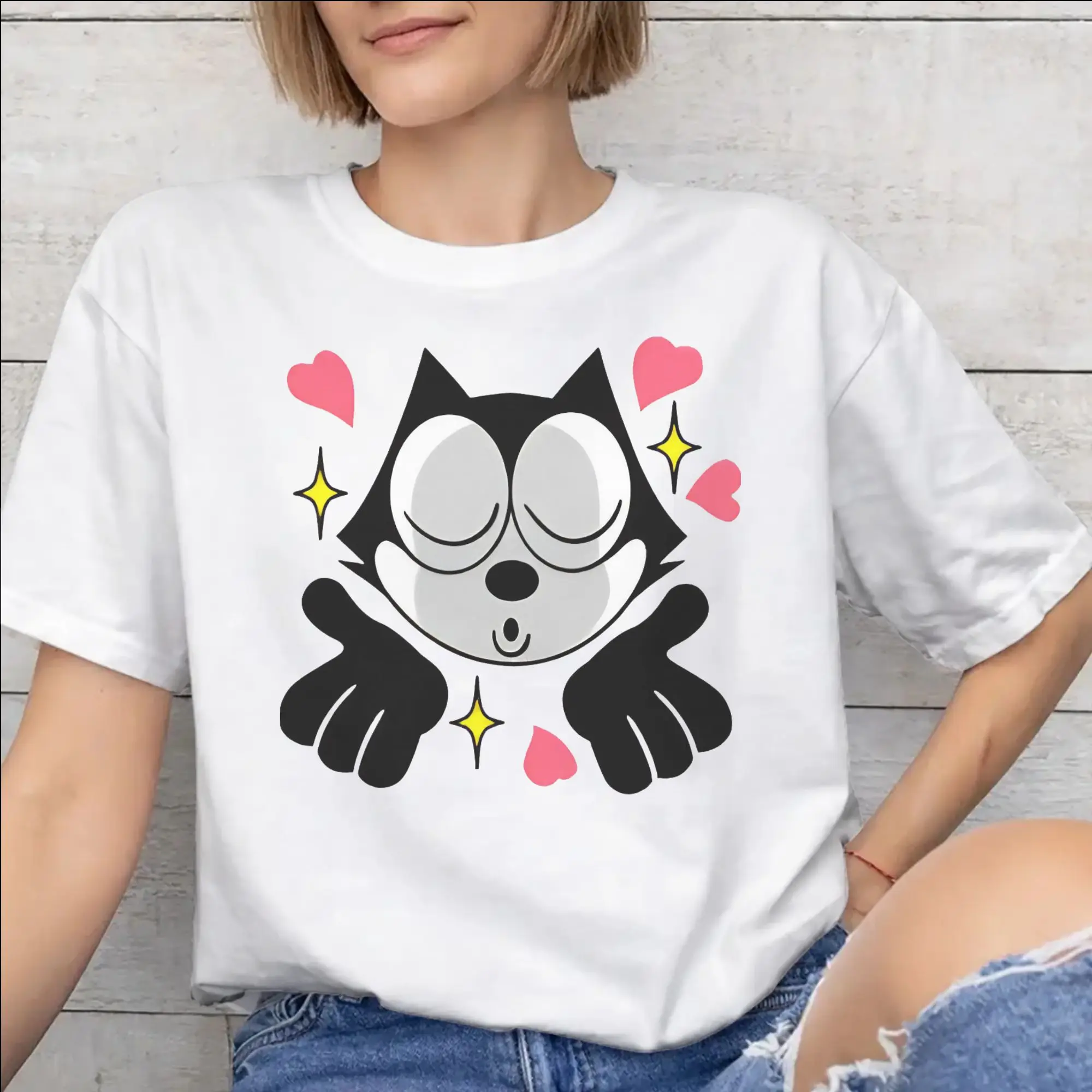Men Women Printed Felixs The cat  Tee T Shirt Pure Cotton  T-shirts Clothes