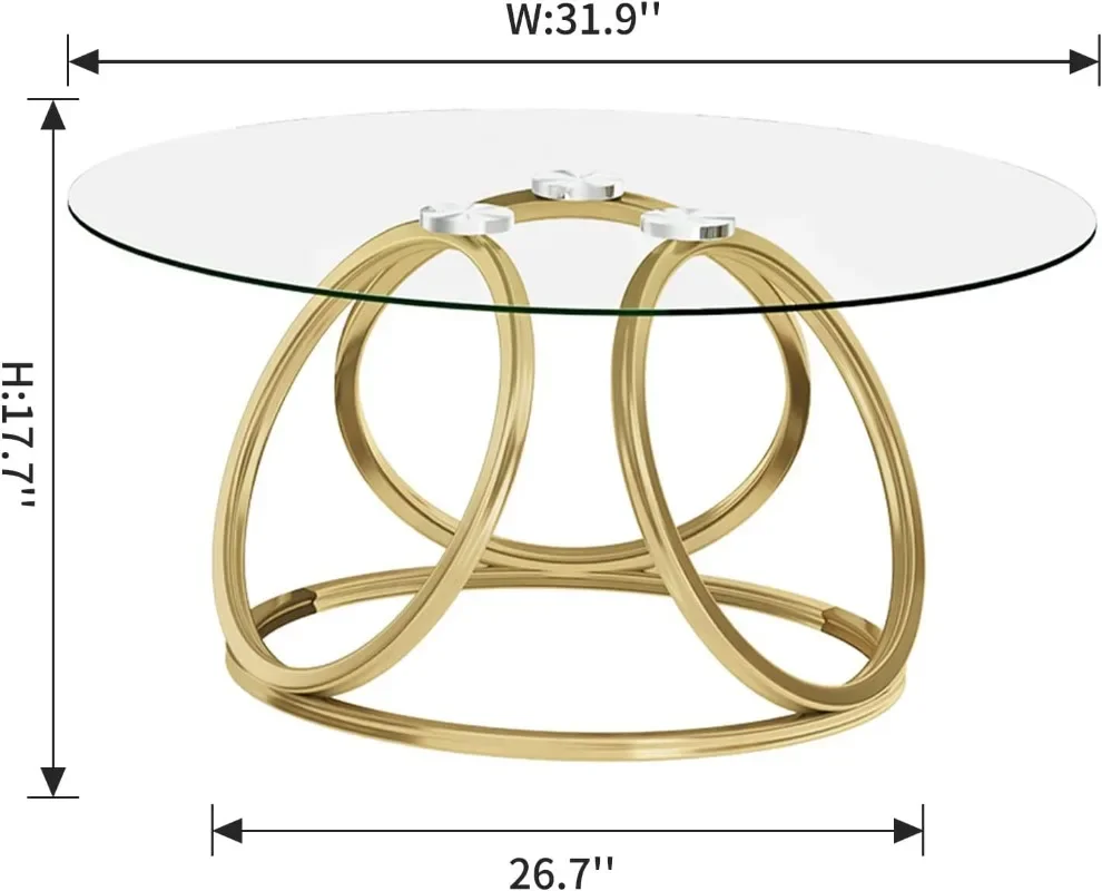 O&K FURNITURE Złoty stolik kawowy, nowoczesny okrągły szklany stolik kawowy do salonu z ramkami w kształcie pierścienia, złoty szklany stolik