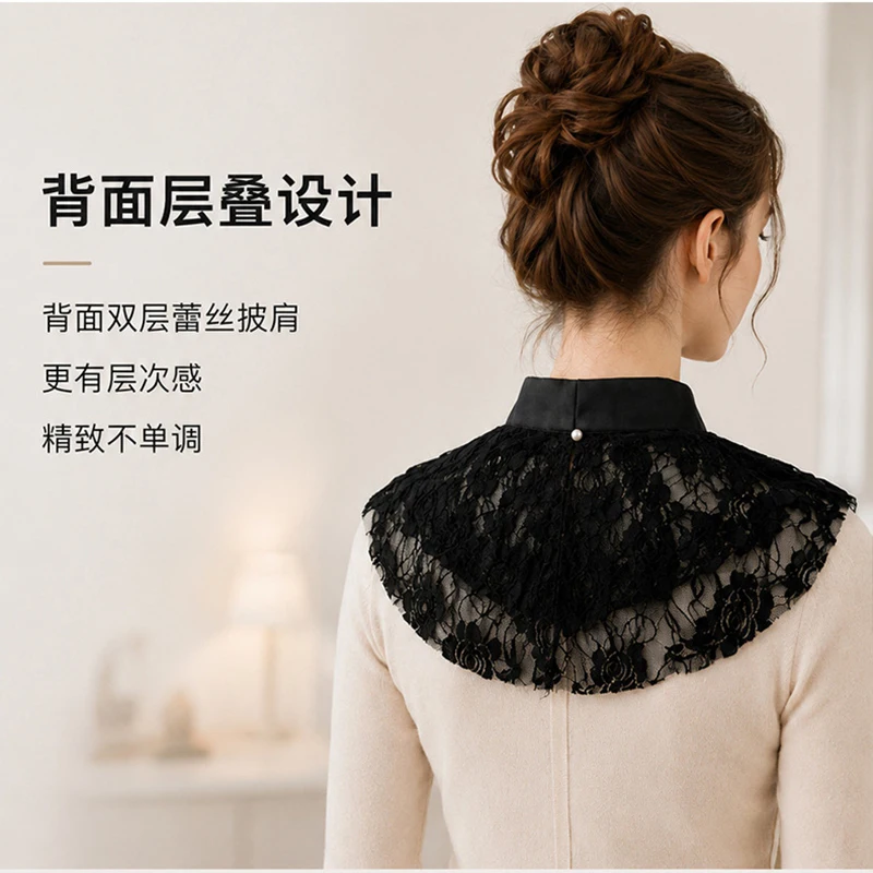 Elegant Lace Floral False Collar shawl Women Stand Collar Detachable Shirt Collar Sweater Dress Neck Decoration Accessories view 3