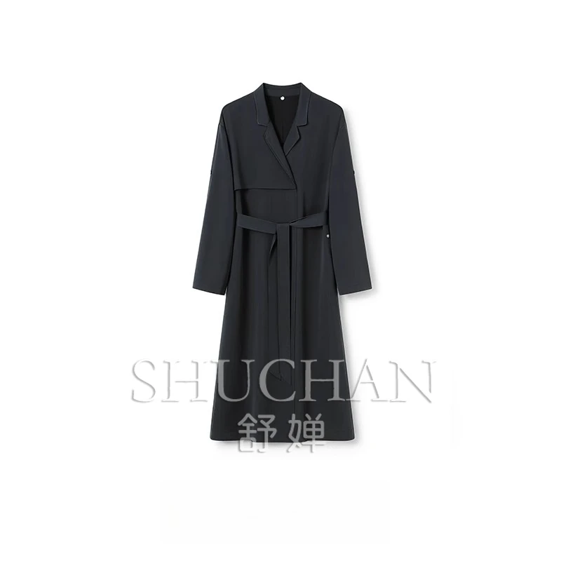 

New 25 Spring and Summer Senior Commuter Satin Acetate Straight Slim Long-sleeved Dress Women
