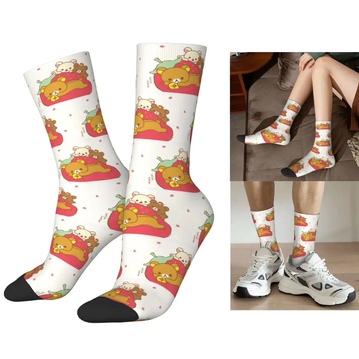 

Носки Rilakkuma Sakura, чулки высокого качества в стиле Харадзюку, всесезонные длинные носки, аксессуары для подарка на день рождения унисекс