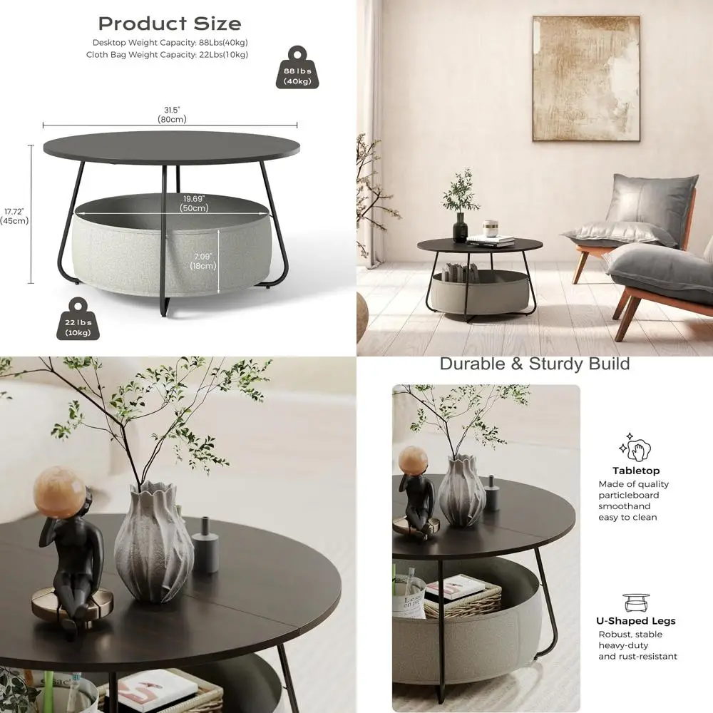 

Compact Fabric Storage Coffee Table for Living Rooms, Ideal for Small Spaces, Metal Frame, Black or Brown Finish