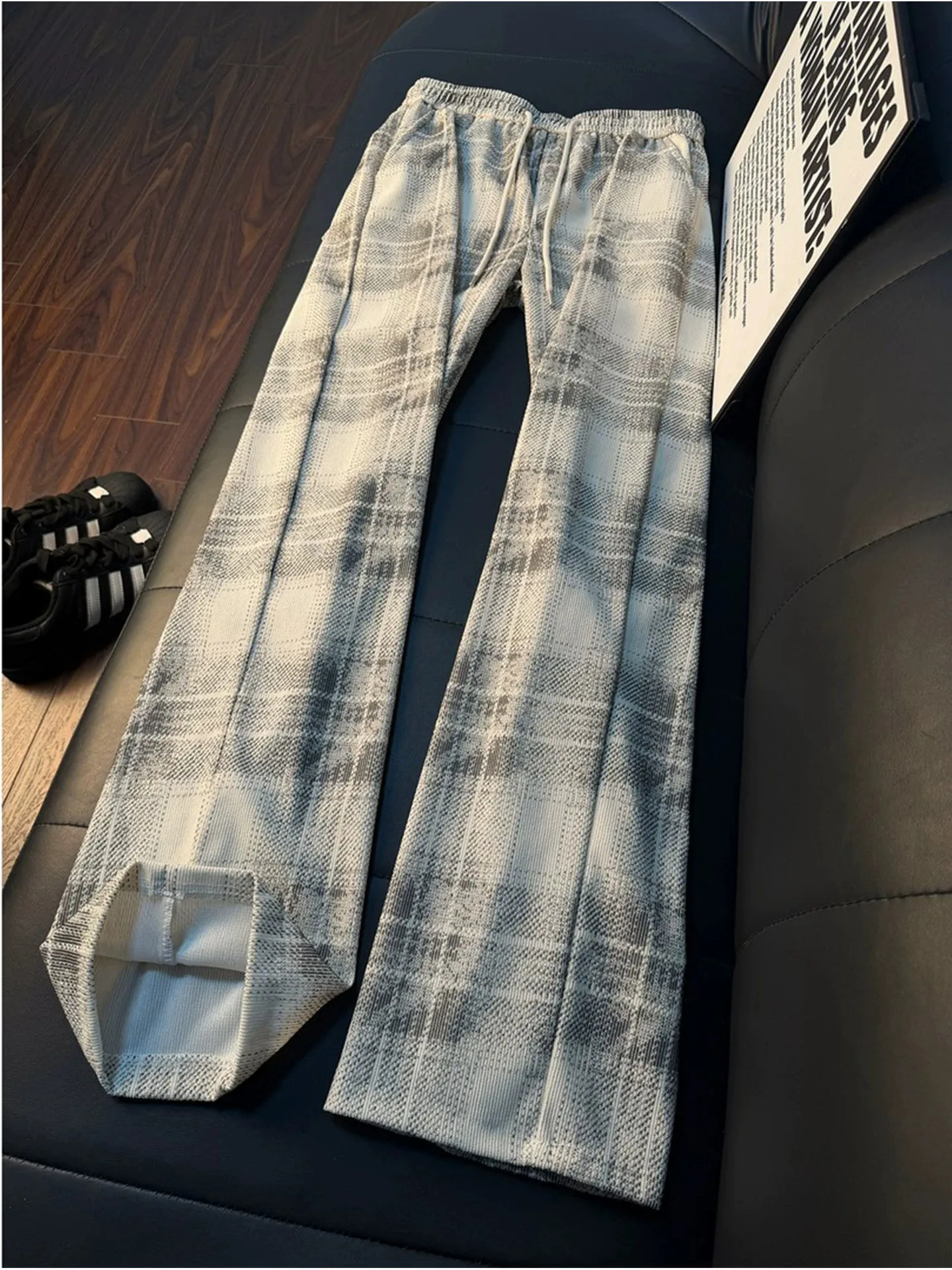 Vintage Men's Tie Dye Plaid Sweatpants Casual American Sport Pants Autumn Straight Leg Loose Fit Youth Fashion Resistant to D...
