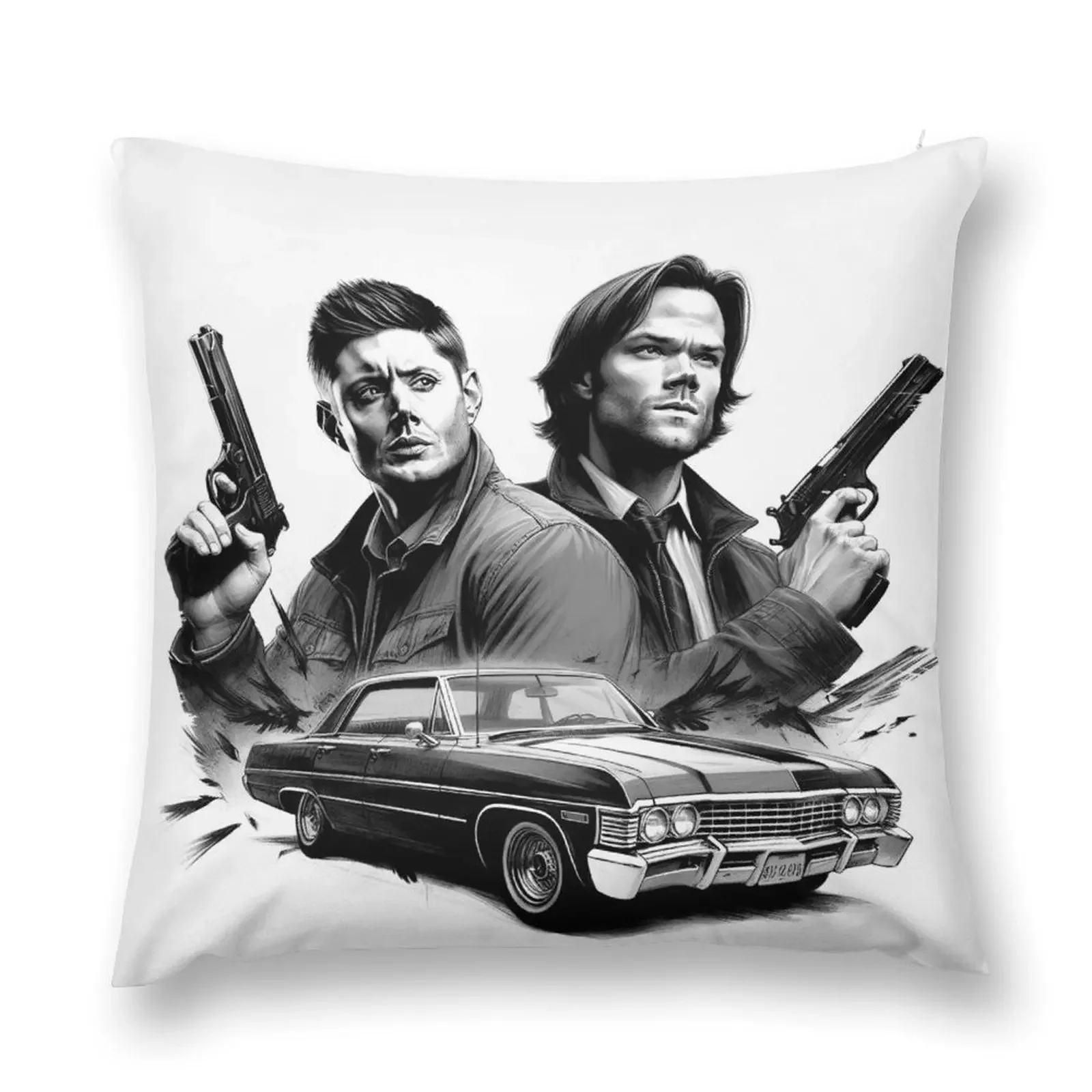 Dean and Sam Impala Throw Pillow Cushions Home Decor Custom Cushion Photo pillow