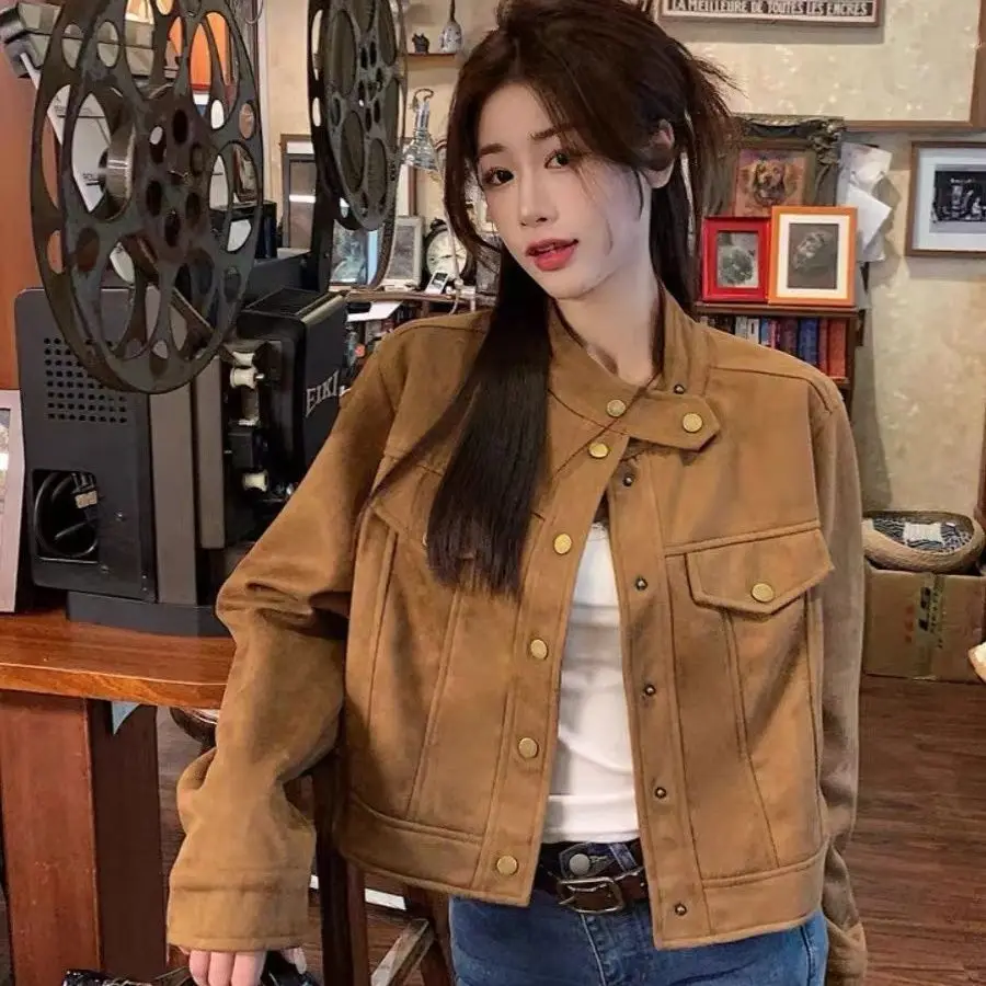 

Retro Fashion Long Sleeve Jacket Women's Loose Fit Single Button Versatile Outerwear Autumn 2024 New Style Slimming Streetwear