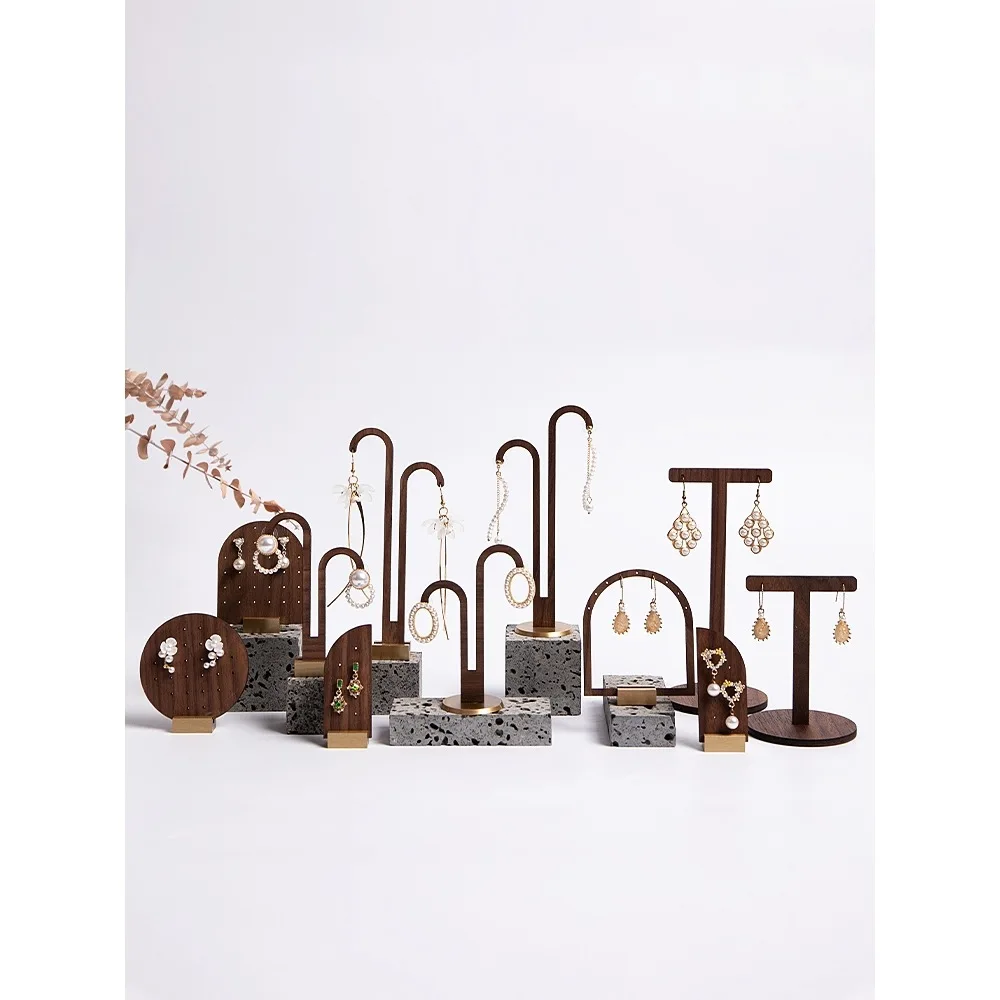 Jewelry rack walnut fungus ring wearing creative high-end jewelry store display receive earrings jewelry display props