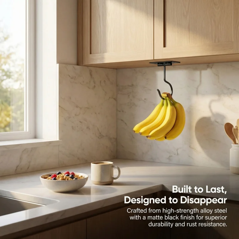 Black Metal Self-Adhesive Banana Hook Foldable Storage Rack Space-Saving Kitchen Cabinet Food Organizer 1-2PCS view 5