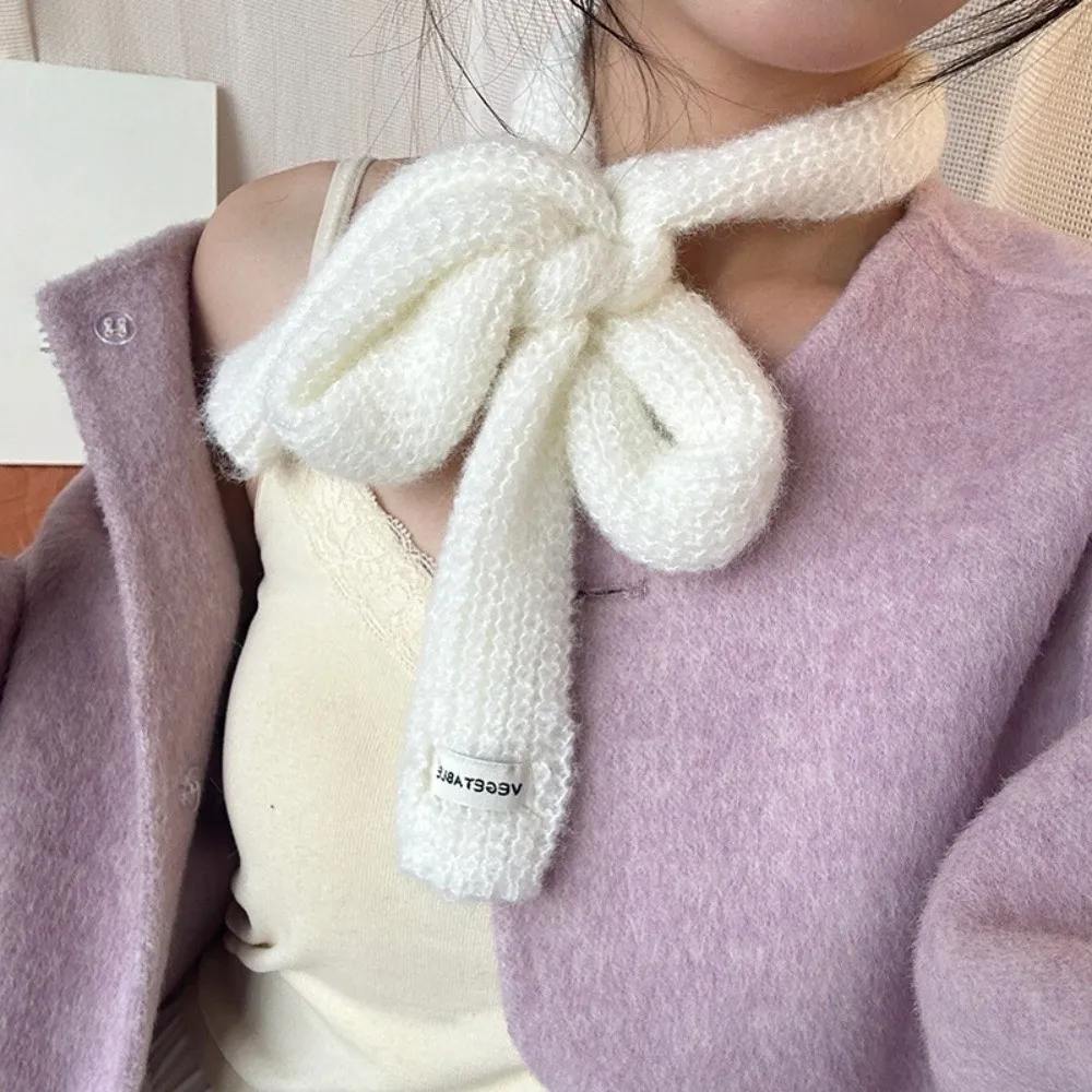 

Универсальные однотонные длинные узкие шарфы, вязаный шарф с лентой в корейском стиле Y2K, сохраняющий тепло, милый шарф на открытом воздухе