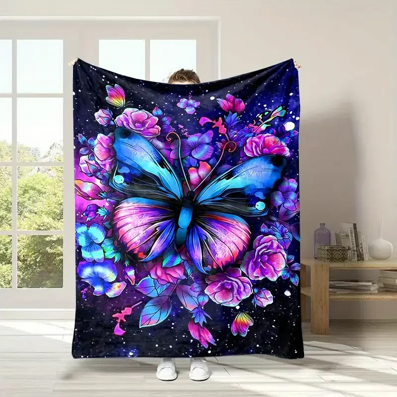 

Красочное фланелевое одеяло с принтом бабочки, подходящее для постельного белья, офиса, дома, кемпинга, согрева, дивана, кровати, Рождества, Хэллоуина