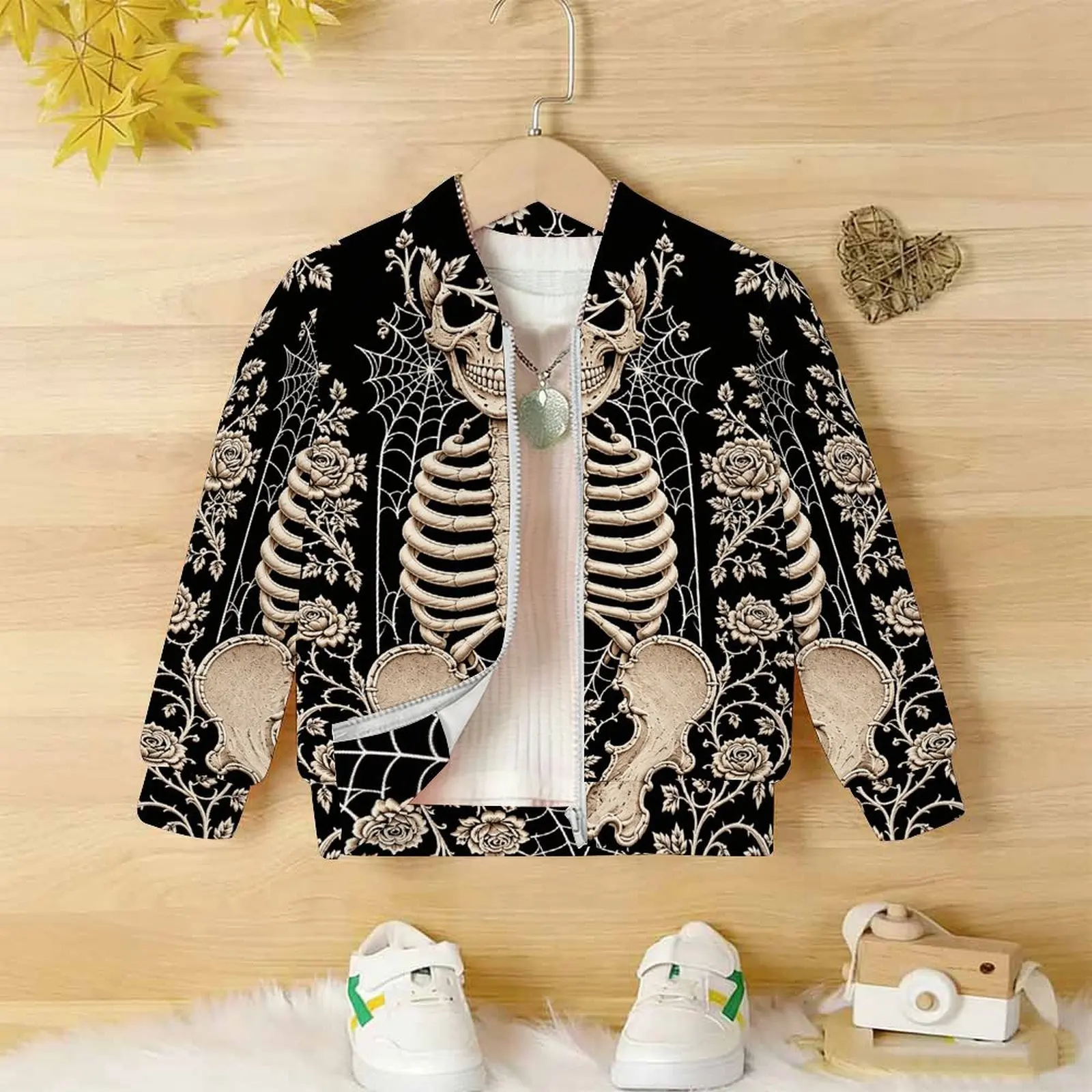 Winter Zippered Long Sleeve Fashion Tops Everyday Wear Kids All Hallows' Day Baseball Uniform Autumn Girls Printed Coats