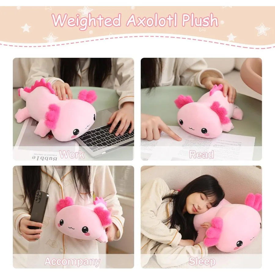 Axolotl ponderado pelúcia animal de pelúcia macio rosa 13.8 Polegada 1.6 lbs bonito travesseiro brinquedo para adultos alívio do estresse presente