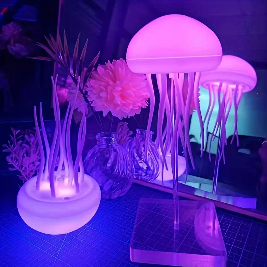 Modern Jellyfish Desk Lamp Rechargeable Type-C Powered Color Changing Lamp Suitable for Home Decor Office Bedroom Lighting