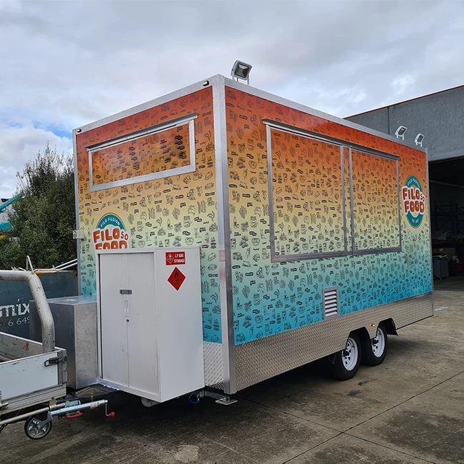 맞춤형 풀 키친 이동식 푸드 트레일러 BBQ 패스트푸드 피자 트럭 턴키 설치 NSF 인증 스테인리스 스틸 조리대 판매