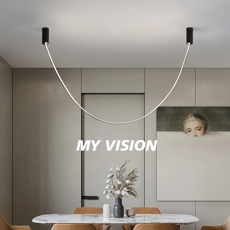 Moderne LED Gürtel Anhänger Lampe Nordic Linie Suspension Beleuchtung Für Villa Shop Loft Decor Designer Einfache Wohnzimmer Hängen Licht – Detail 3