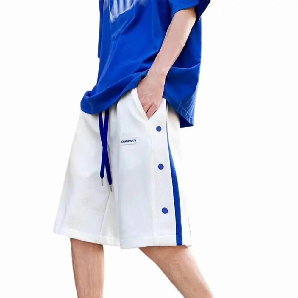 Men Casual Running Short Pants Drawstring Pockets Side Buttons Men Shorts Summer Basketball Fitness Short Sweatpants Streetwear