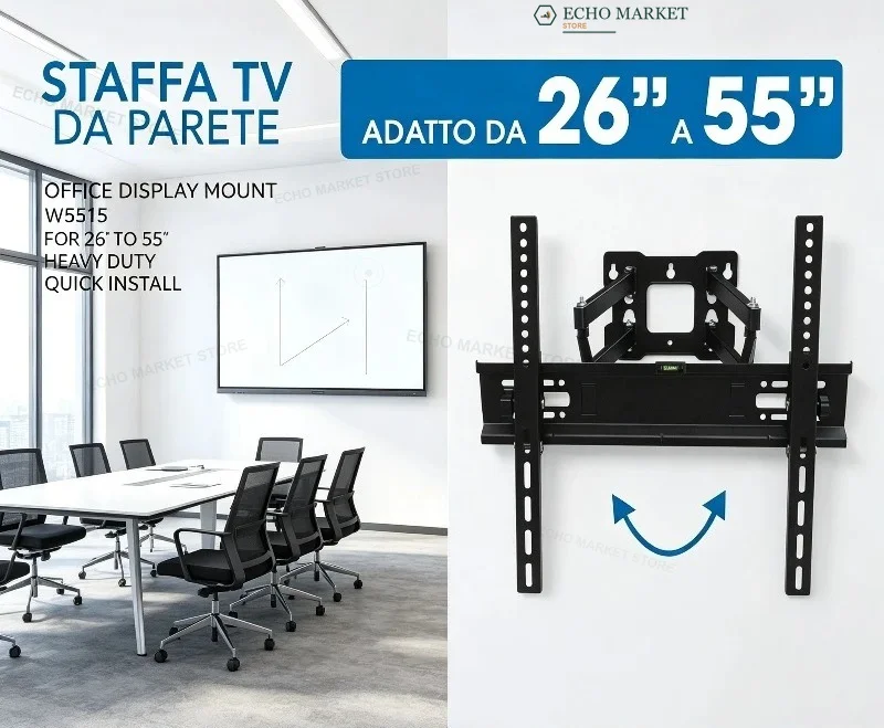 Soporte de pared ajustable de movimiento completo para TV, inclinable y giratorio, para pantallas de televisión de 26 a 55 pulgadas.