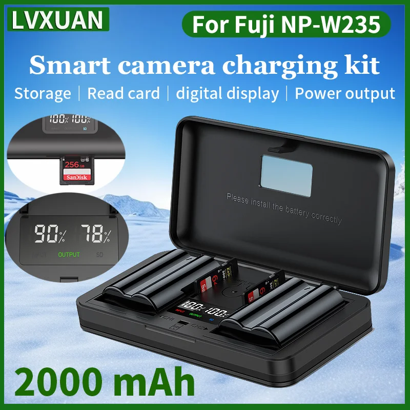 LVXUAN NP-W235 Battery and LCD USB chargerwith Card Reader,for Fujifilm X-T5,X-T4,VG-XT4,X-S20,GFX50S II,GFX100S,X-H2,X-H2S