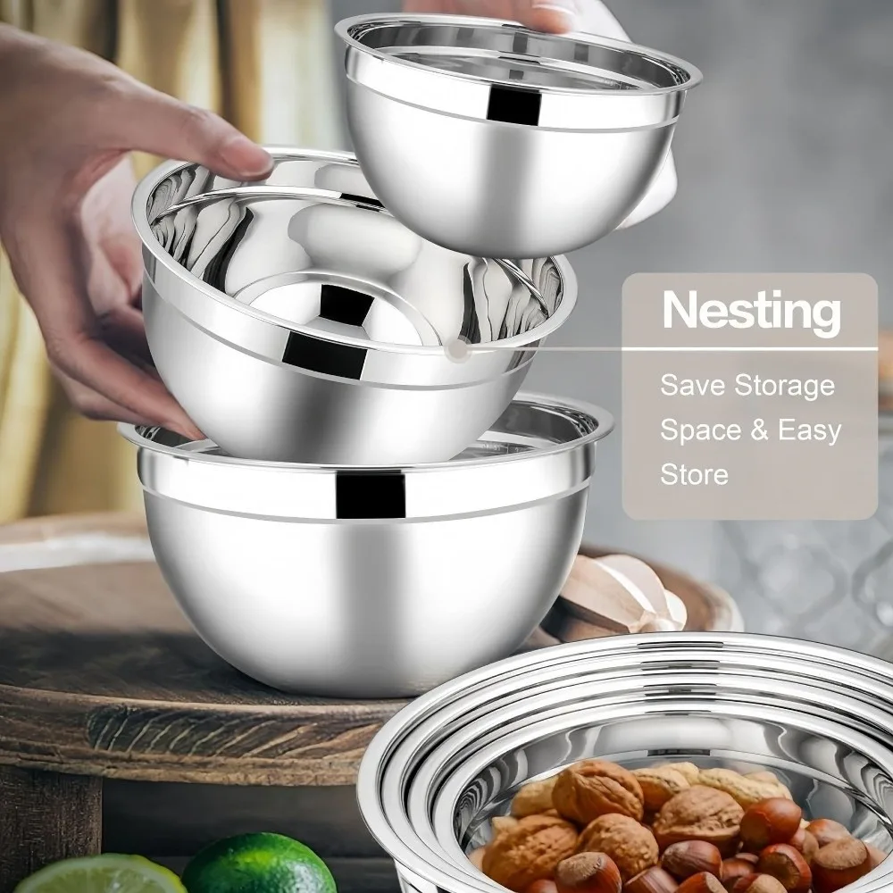 New Durable Stainless Steel Mixing Bowl Cold Vegetable Bowl Thickened Baking Fruit Salad Bowls Large Capacity Egg Mixing Basin