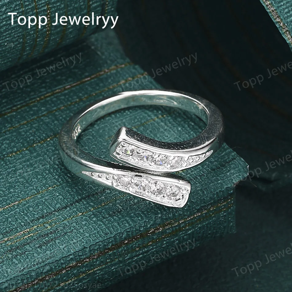 Stylish 925 Sterling Silver Open Fancy Zircon Ring for Women Engagement Party Accessories Jewelry