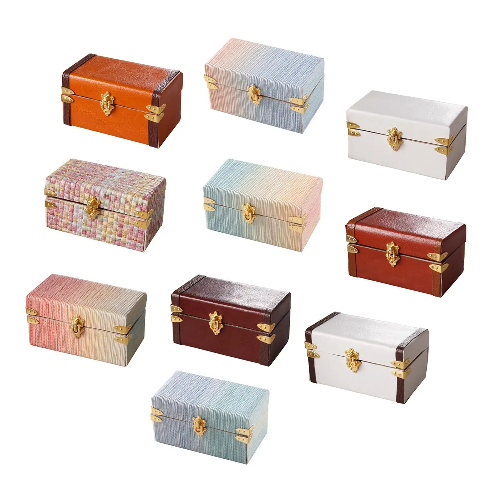 1/12 Scale Miniature Suitcase Micro Landscape Simulation Model Wooden Furniture Luggage Box for Home Bedroom Living Room Decor