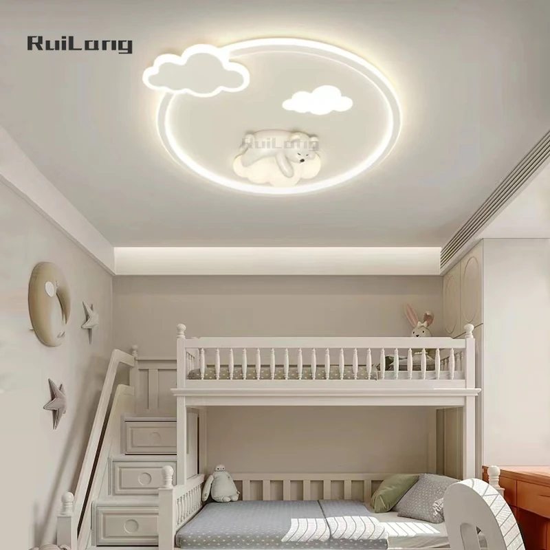 Kawaii Room Decor Bear Ceiling Lights For Children Room Boys Baby Girls Chandelier Kids Bedroom White Cloud Ceiling Lamp Plafon