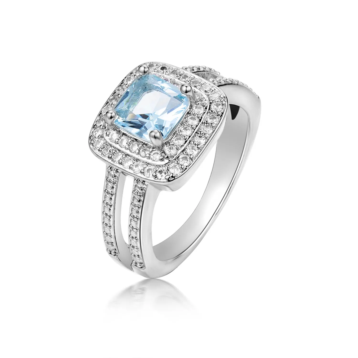 S925 Sterling Silver Mozambican Diamond Ring Hot Sale Full Diamond Sea Blue Zircon Ring, Pink Crystal Engagement Wedding Ring