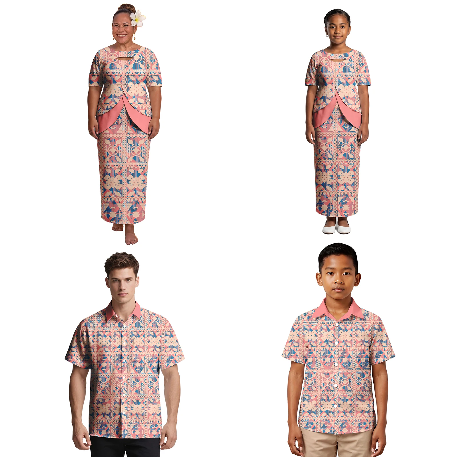 Abiti Puletasi Polinesiani per le Feste, Camicie Aloha Taglie Forti, Set per Coppie, Abbigliamento per Bambini, Completi Personalizzati per Famiglie Samoane