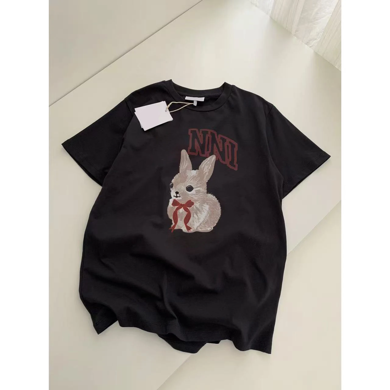 

Женская футболка KAILE с принтом кролика и надписями, круглый вырез, короткий рукав, повседневный универсальный свободный крой, влагоотводящая