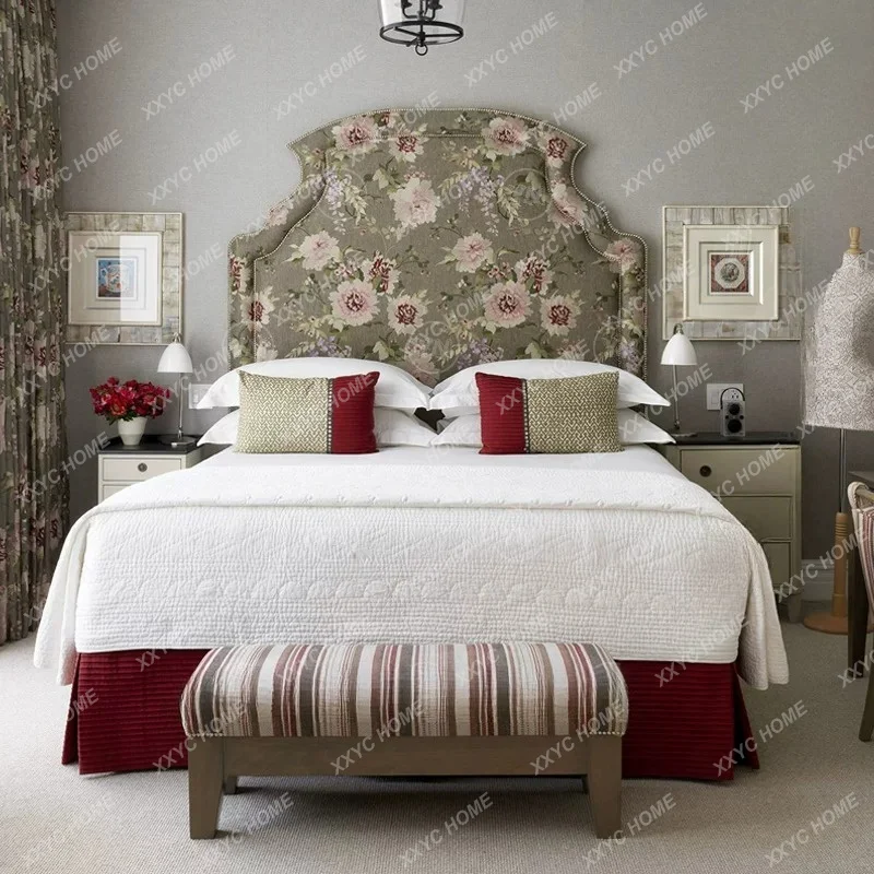 Green Fairy Double Vintage Printed Solid Wood Bed Fabric Upholstered Large New Classical Wedding Custom