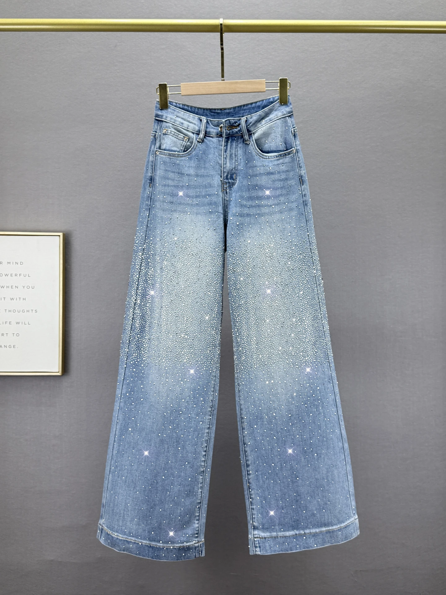 

High Waist Wide Leg Jeans Women's Loose Fit Long Jeans Autumn New Sle Diamond Drill Decorated Casual Comfortable Denim Pants