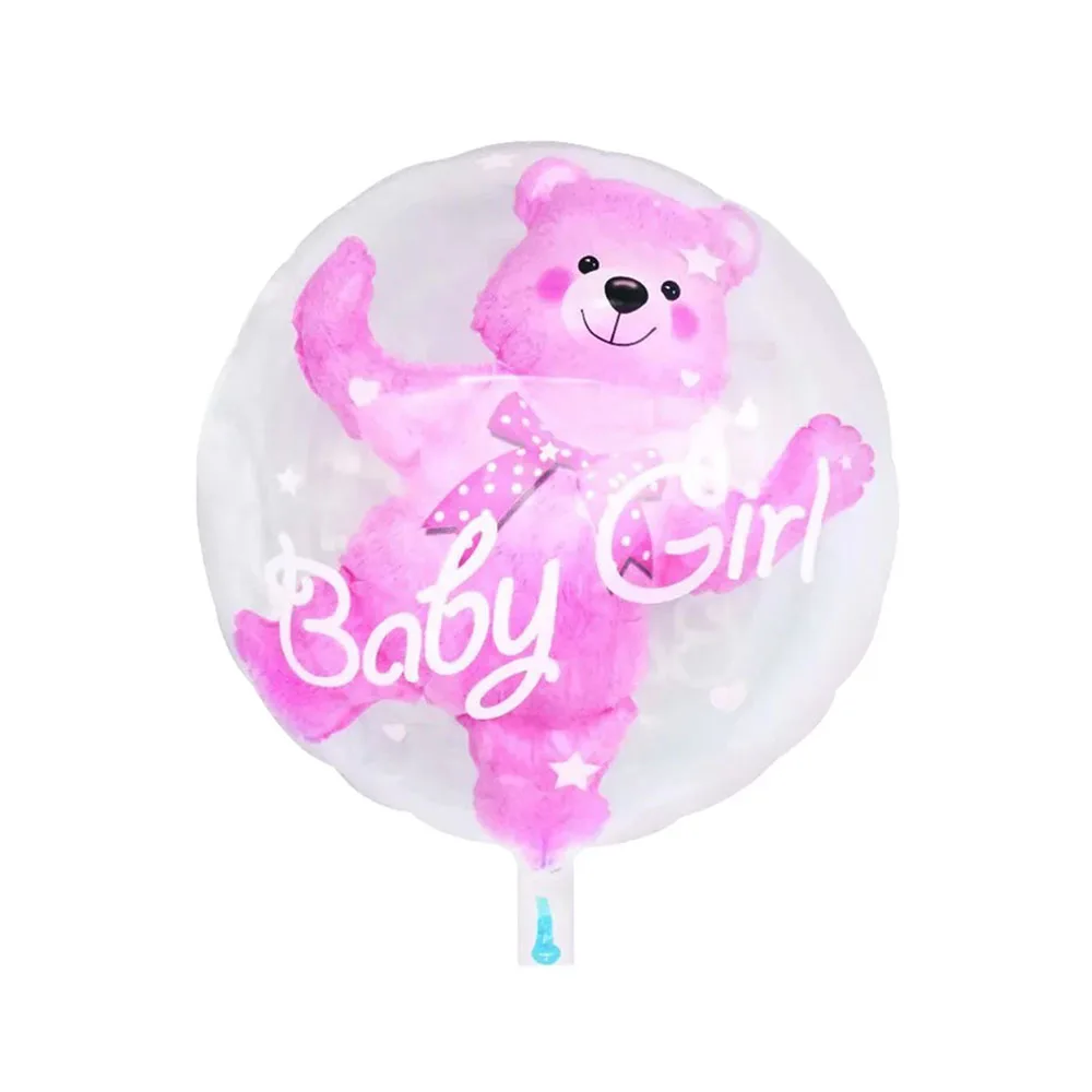 1Set 4D Transparent Baby Boy Girl Blue Pink Bubble Balloon Bear Foil Balloons Kids Birthday Gender Reveal Baby Shower Decoration