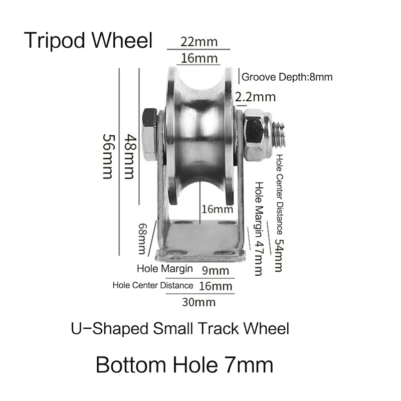 Rodas de porta deslizante de aço inoxidável, rolos U-Slot, rodízios lisos de placa de rolamento duplo, pesados, 2in, 304