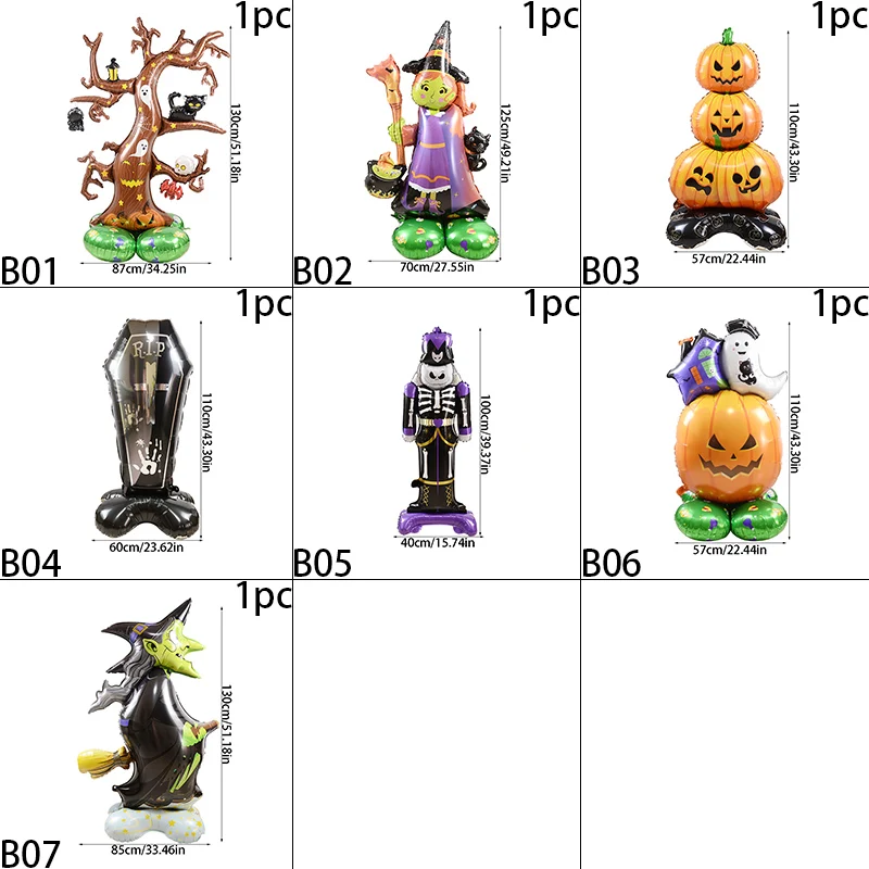 Halloween 3D Design Standing Balloon Pumpkin Monster Giant Tree Witch Foil Balloon Halloween Theme Party Window Decorations Prop