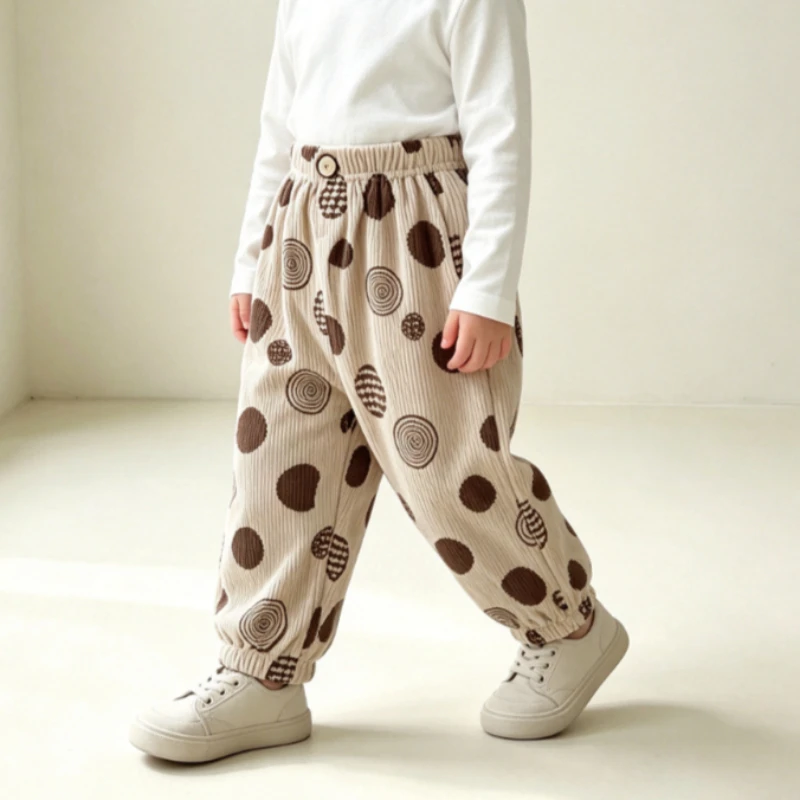 Kids' Retro Corduroy Lantern Pants, Stylish Casual Spring and Autumn Pants for Baby Boys Girls