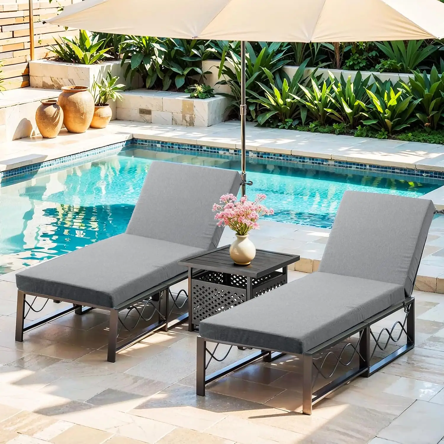 Outdoor Chaise Lounge Cushion 72x22x3.5 Inch Removable Cover 28D Thick Sponge Waterproof Poolside Lounger Pad, Customized