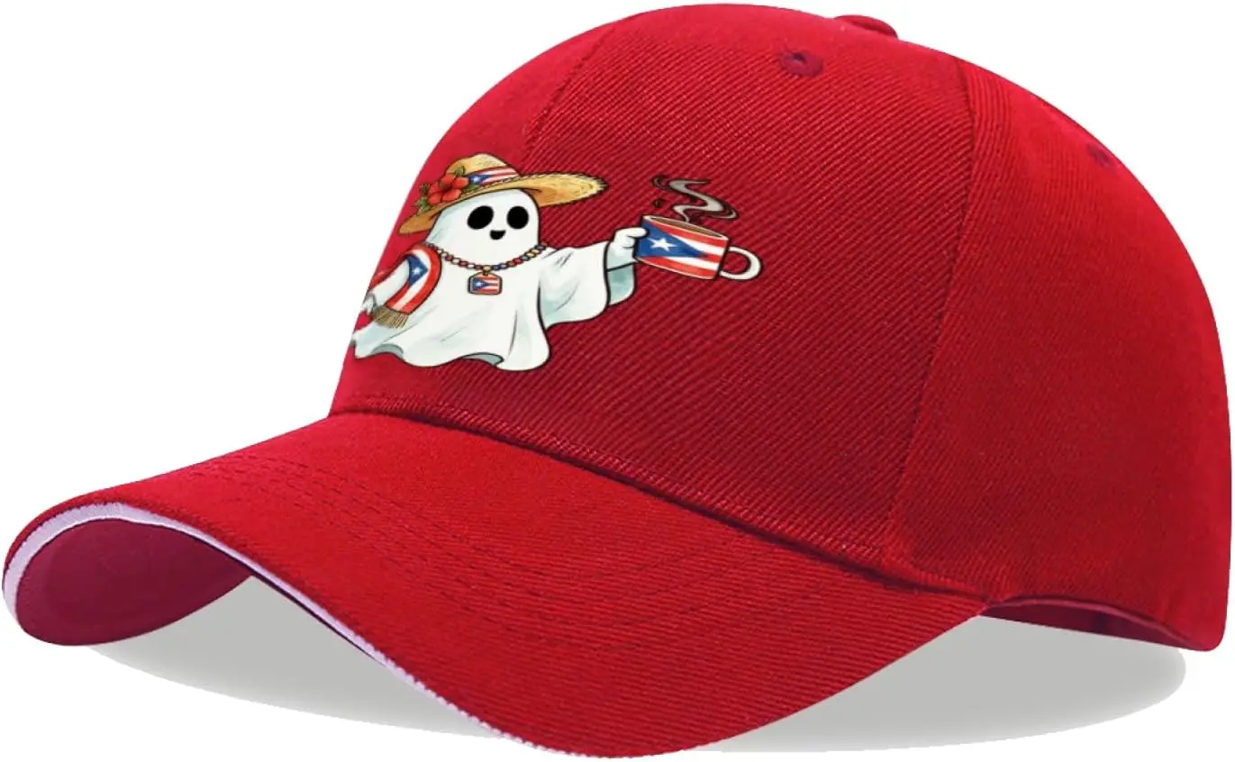 Boricua Ghost Puerto Rican Flag Halloween Sandwich Baseball Cap for Men