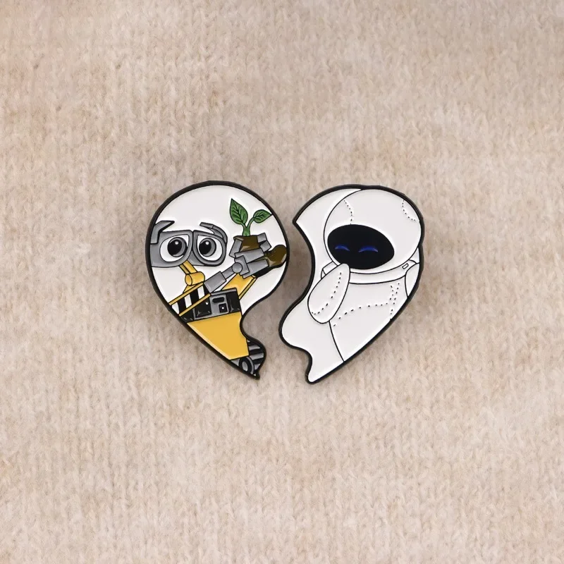 WALL.E & Eva Enamel Pins Composable Heart Shaped Bag Brooch Cartoon Badges Lapel Pin Jewelry Trinkets Gift for Kids Best Friend