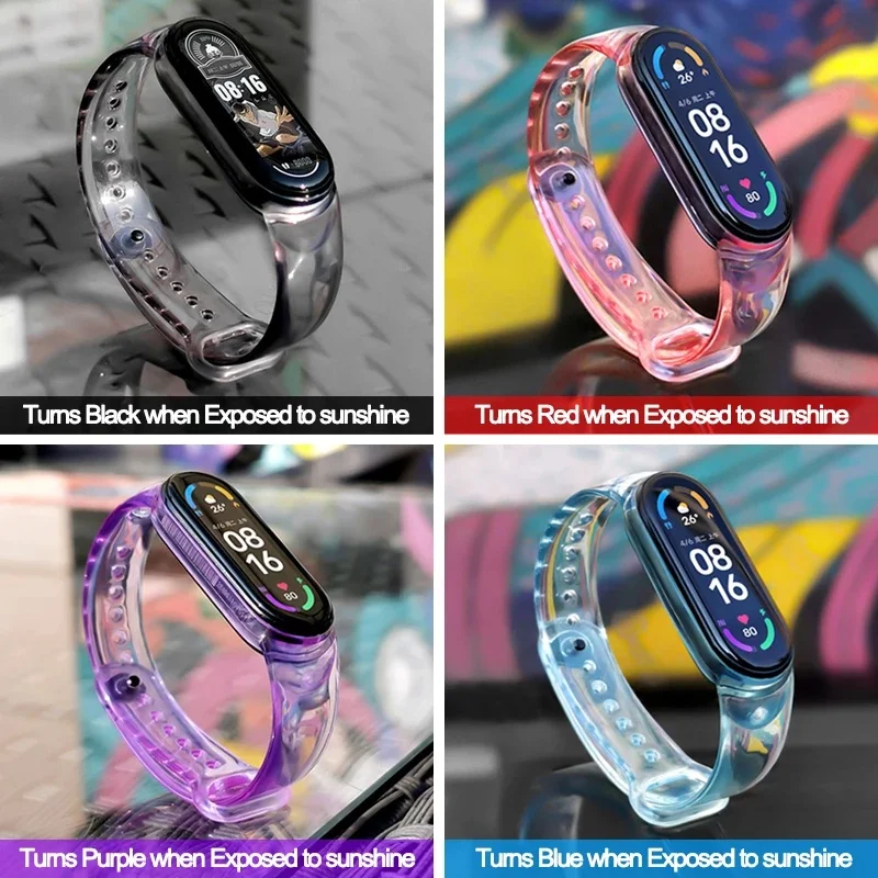 Bracelet de montre en Silicone Transparent, avec changement de couleur, pour Xiaomi Mi Band 7 6 5 4 3