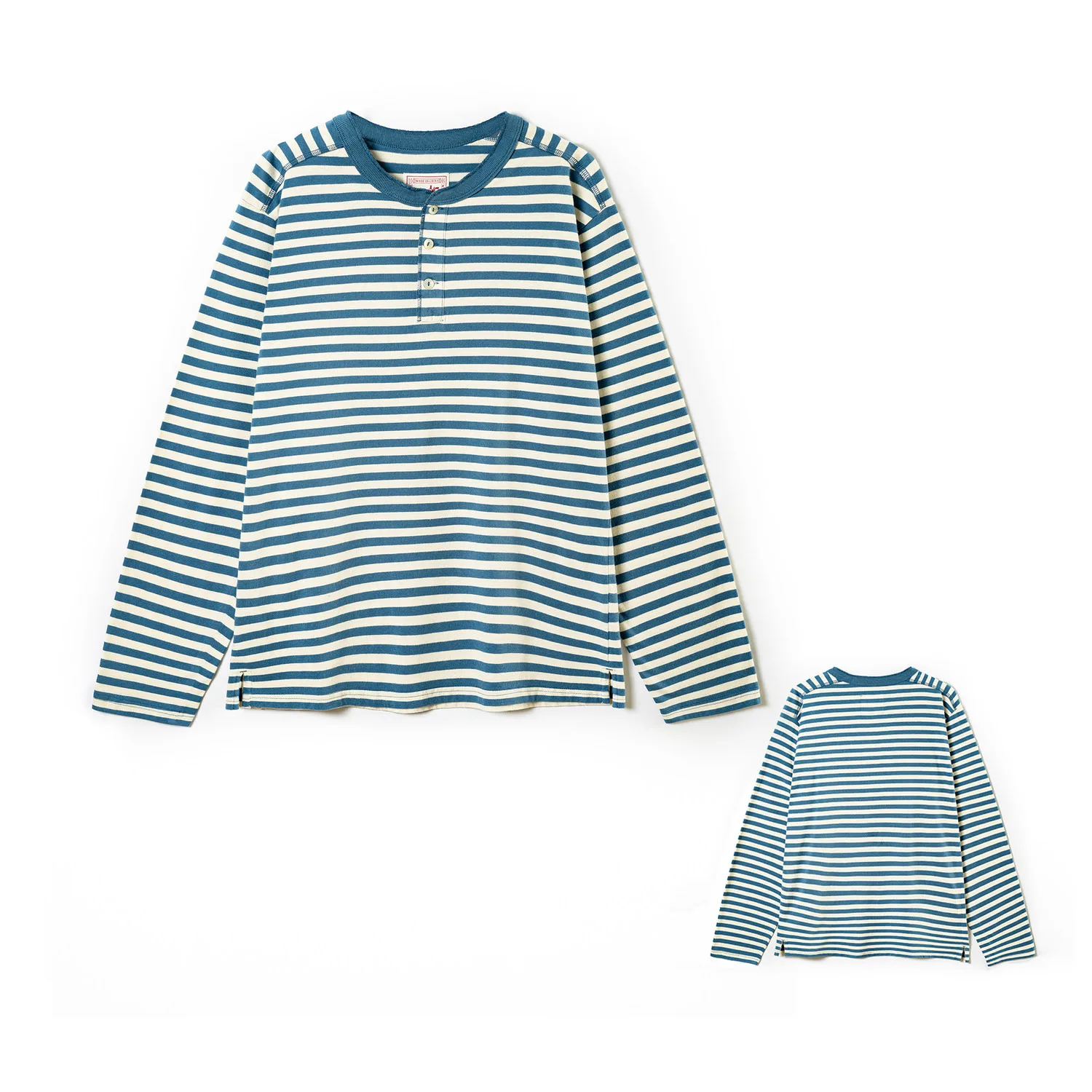 American retro striped long sleeved T-shirt for men, heavy-duty cotton washed T-shirt
