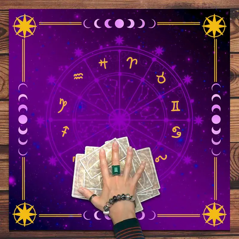 VIKAMA Purple Gold Zodiac Sign Wheel Tarot Cloth, 6 Designs, Divination Mat for Tarot Reading Witchcraft