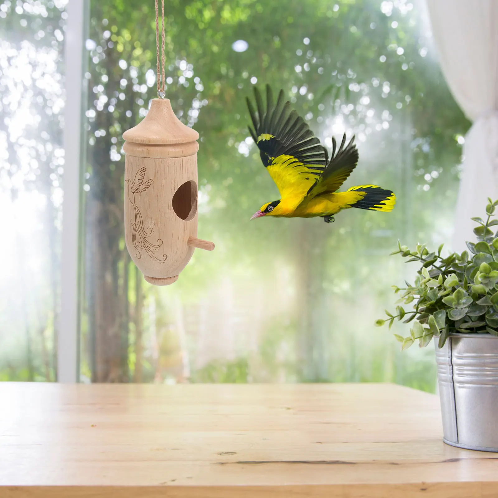 

2pcs Mini Decorative Hummingbird House Hanging Bird Nest Wooden Craft Garden Courtyard Outdoor DIY Feeder Balcony Tree Window