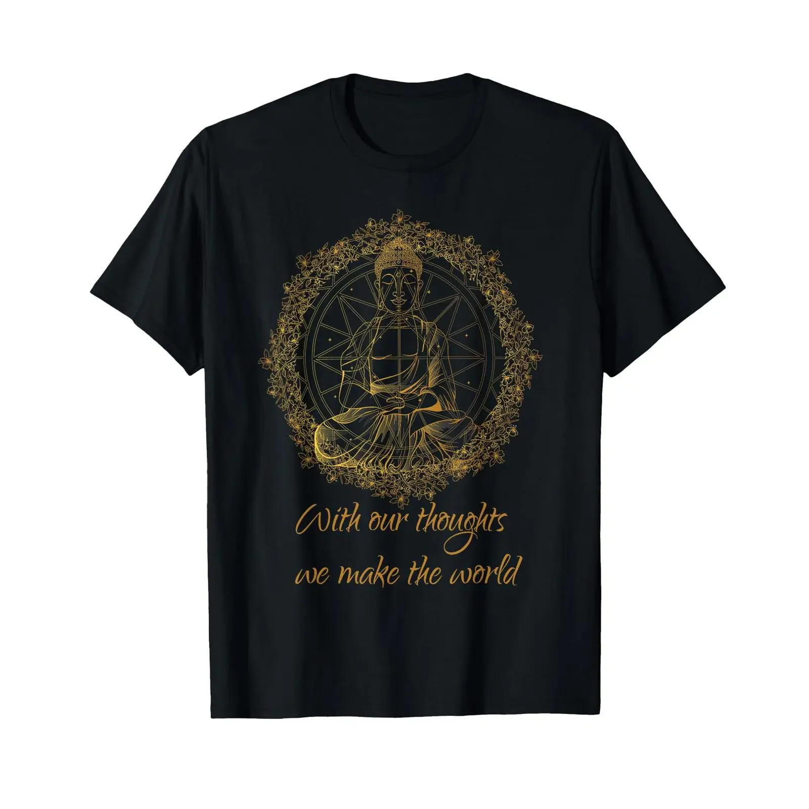 Buddhism quote spirituality mandala t shirt vintage Washed streetwear Stretched homme Casual fashion graphic Versatile