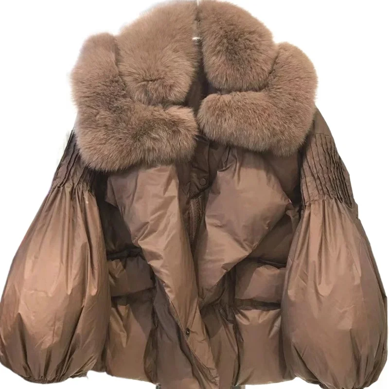 سترة قصيرة للنساء بأكمام واسعة وياقة بدلة متعددة الاستخدامات سترة فرو فاخرة خفيفة أوروبية أمريكية سميكة أصلية