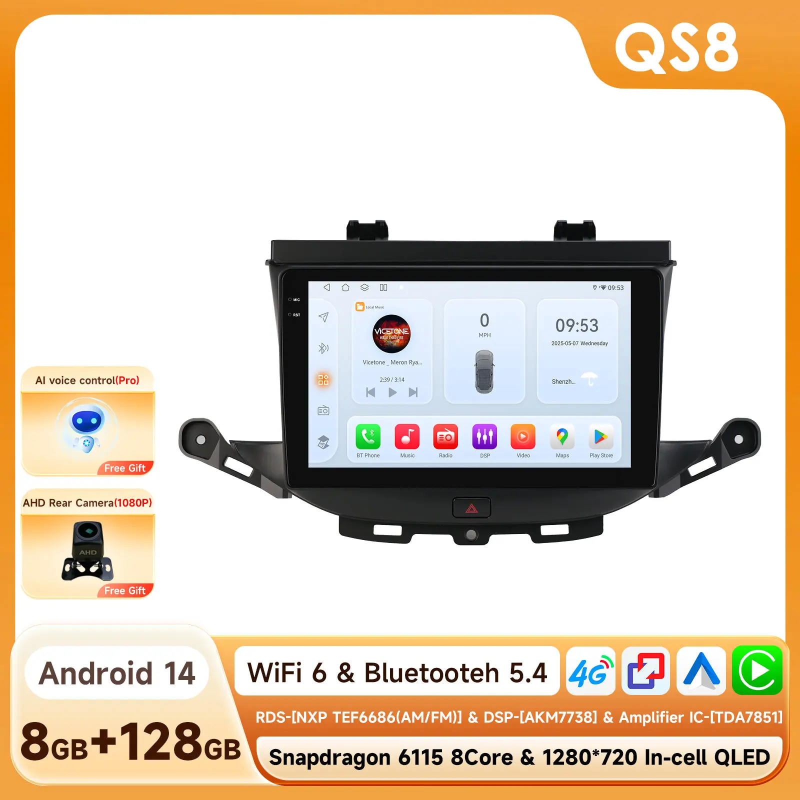 Android14 Auto-Multimedia-Player für Opel Astra K 2015-2019, kabelloses Carplay, Android Auto, 6115 DSP, 2Din, intelligenter Bildschirm, Autoradio