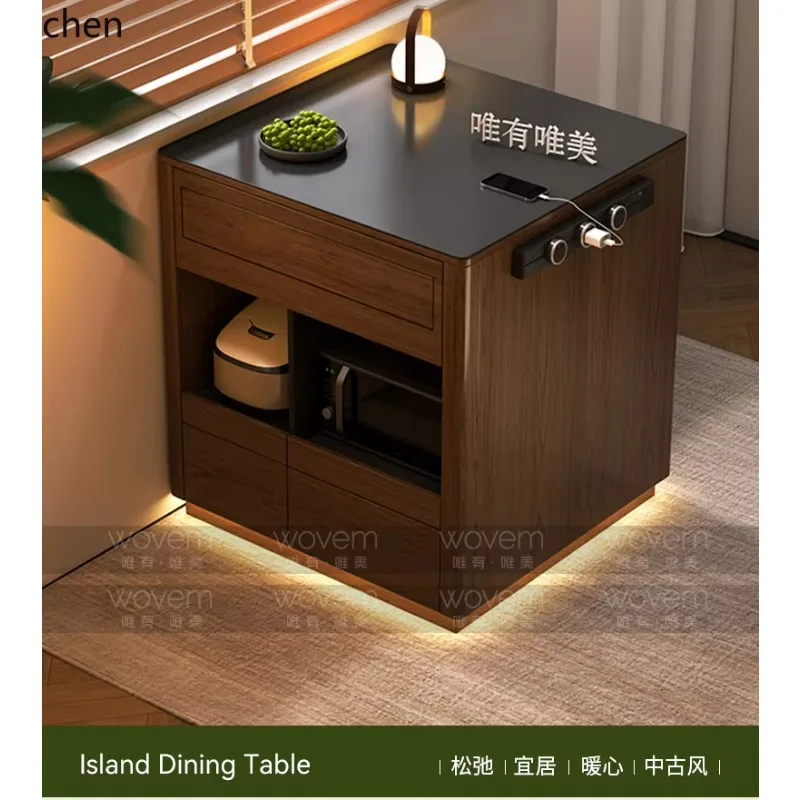 HYS Island Cabinet Movable Open Kitchen Rock Plate Dining Table Integrated Cabinet Ready to ship and purchase with peace of mind