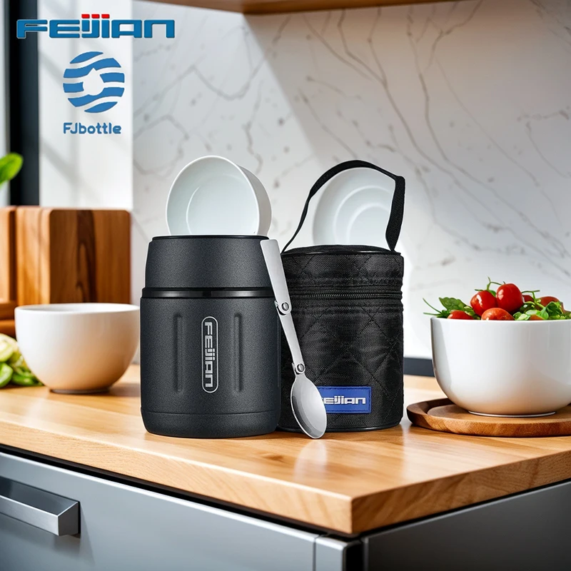 

FEIJIAN 500 мл изолированная суповая чашка из нержавеющей стали 316, вакуумная изолированная банка для еды с ложкой и сумкой, детский офисный ланч-бокс