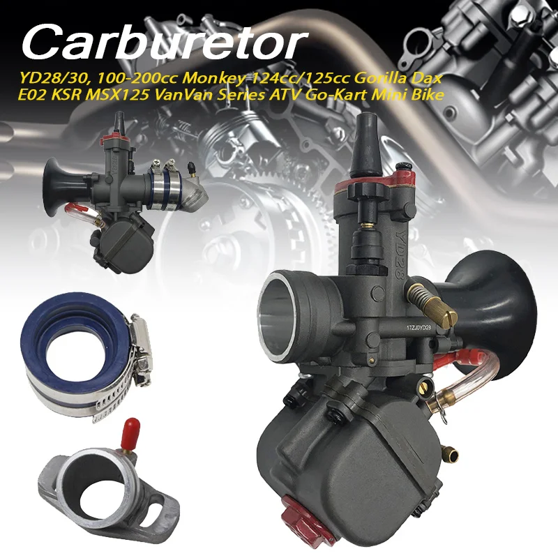 Carburador YD28/30 con PowerJet para 100-200cc Monkey 124cc/125cc Gorilla Dax E02 KSR MSX125 VanVan Series ATV Go-Kart Mini Bike