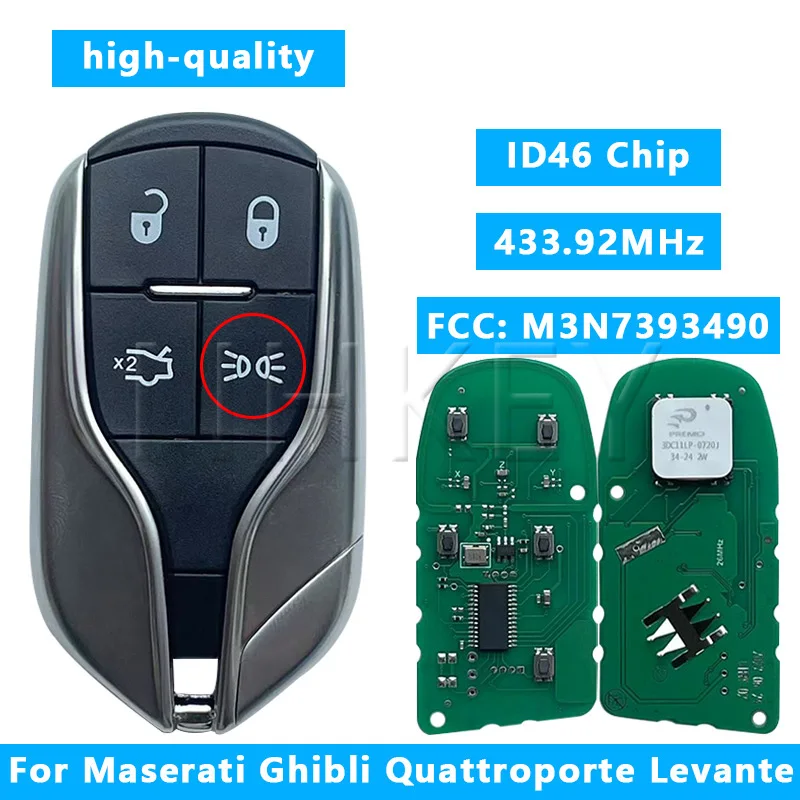 

NHKEY 4 Button Remote Key 433.92MHz ID46 PCF7945A Chip FCC:M3N7393490 for Maserati Ghibli Quattroporte Levante 2012-2019 Keyless