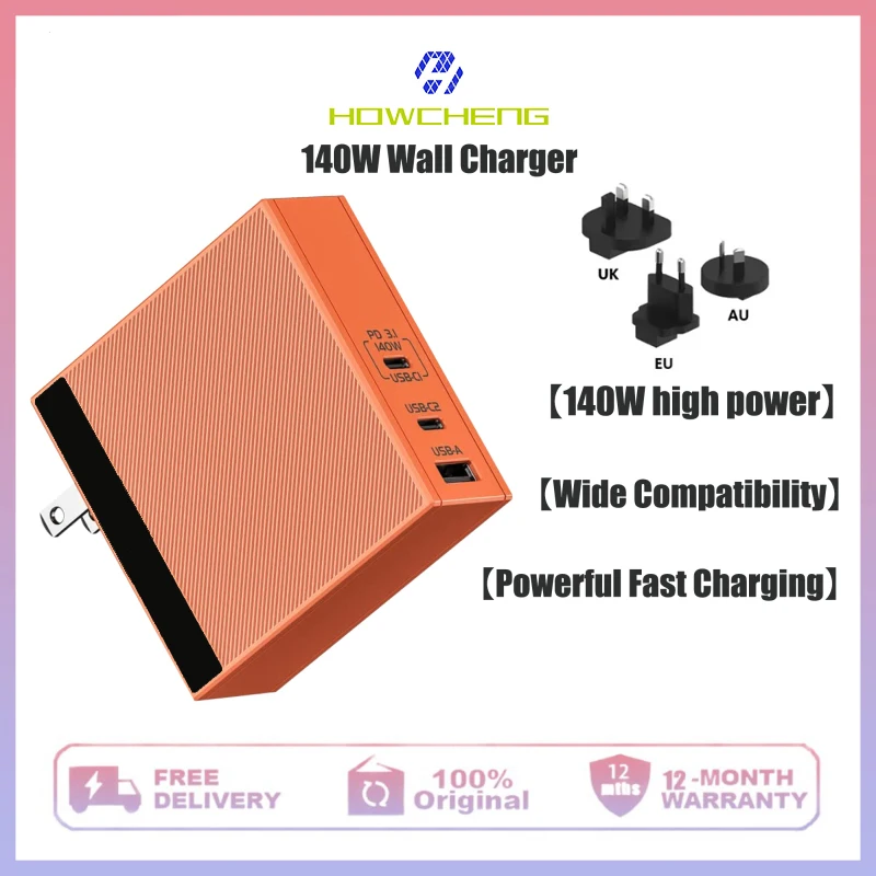 140W  USB C Wall Charger Multiport Quick Charging Station PD3.1 GaN Laptop Charger for iPhone and More