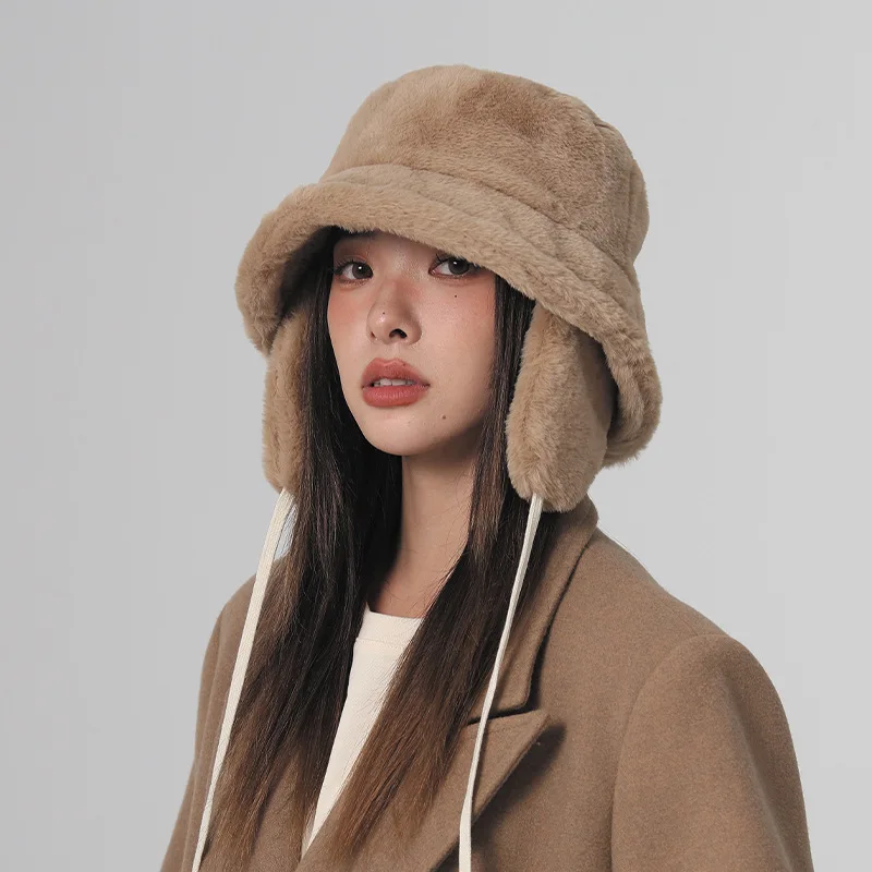 Winter Warm Bucket Hat Hats for Women Golf Cap Hiking Hat Fur Hat Winter Hat Barrel Cap Cotton Fabric Ear Protection Cap